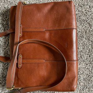Fossil Brown Leather Laptop Bag with Leather Insert Protector and Shoulder Strap